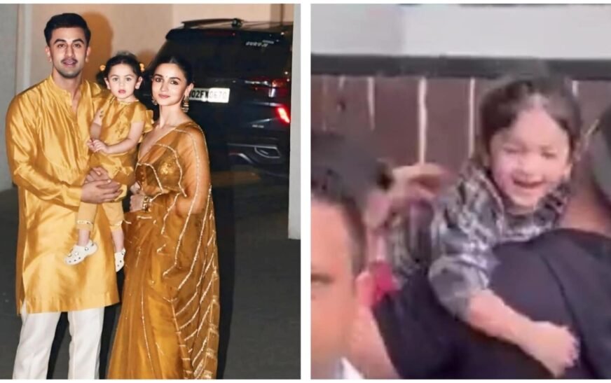 Raha cannot stop giggling as dad Ranbir Kapoor takes her in his arms, Alia Bhatt joins in too. Watch | Bollywood