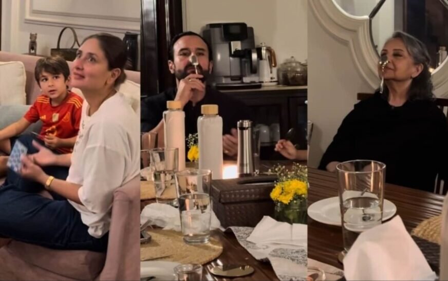 Kareena Kapoor makes a face as Taimur asks her something; Saif Ali Khan tries spoon trick with Sharmila Tagore. Watch | Bollywood