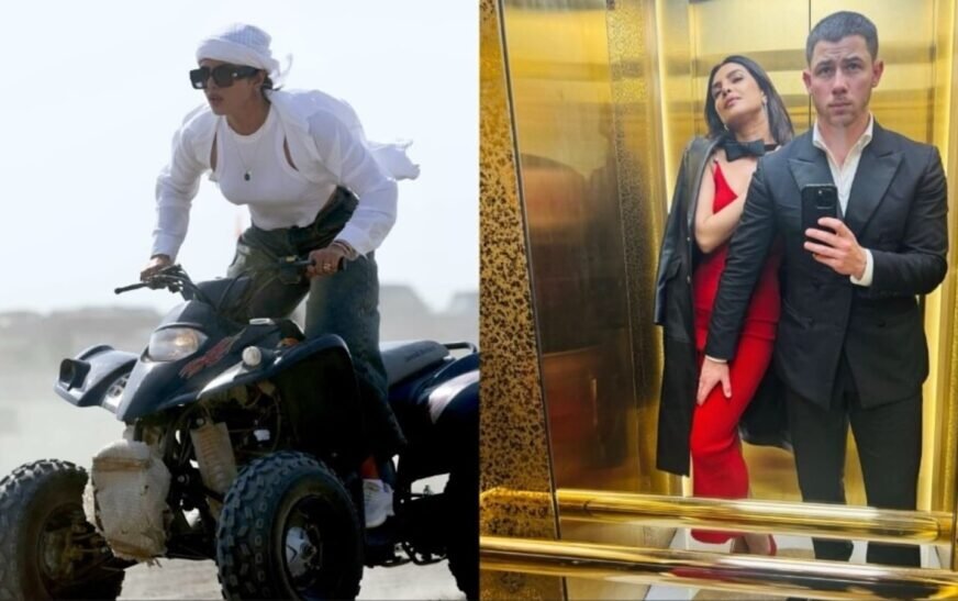 Priyanka Chopra enjoys ATV ride in Jeddah; wears Nick Jonas’ bow tie with her red dress as they pose for elevator selfie | Bollywood