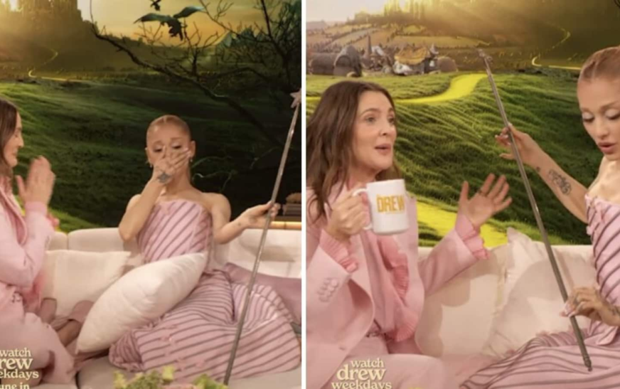 Ariana Grande fights back tears as Drew Barrymore surprises her with ‘original’ Glinda’s wand