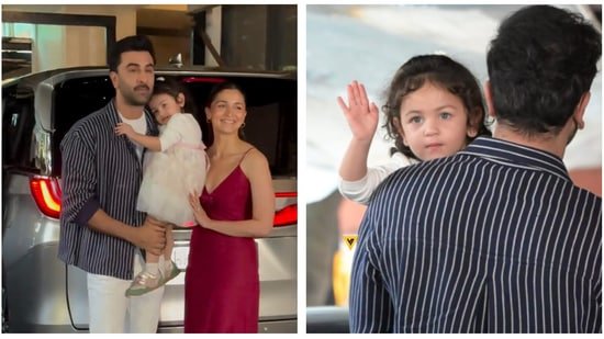 Raha Kapoor in holiday mood as she says ‘hi’ to paparazzi, blows flying kisses as Ranbir Kapoor, Alia Bhatt smile. Watch | Bollywood
