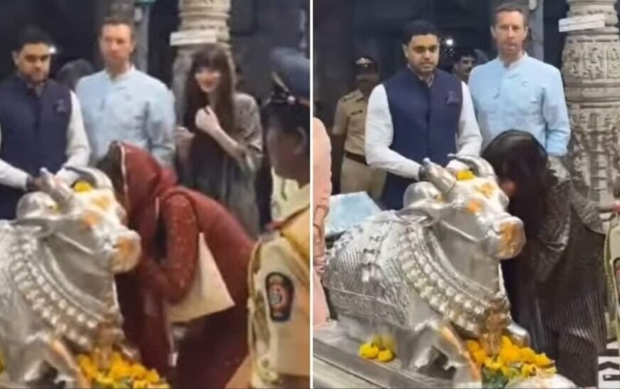 Dakota Johnson whispers wishes in Nandi’s ears as Chris Martin watches her at Mumbai’s Shri Babulnath Temple
