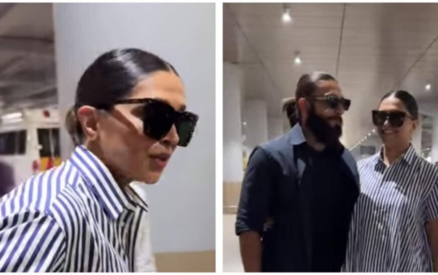 Deepika Padukone happily poses with paparazzi, holds Ranveer Singh’s hands at Mumbai airport. Watch | Bollywood